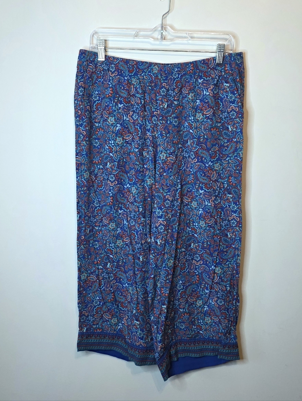 J. Jill Blue Paisley Wide Leg Cropped Pants Travel Boho Size Medium Petite